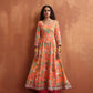 trueBrowns Orange Print Flared Anarkali Kurta Set | Swadesiicart