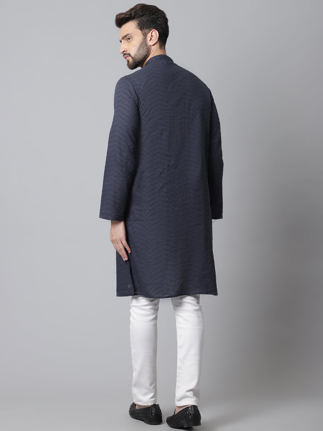 Even Apparels Blue Pure Cotton Kurta With Band Collar | Swadesiicart