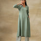 trueBrowns Light Green Bandhani Printed Silk High Slit Kurta Pant Set | Swadesiicart