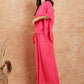 InWeave Women's Fuchsia Solid Collar Neck Boho Top Bottom Set - Swadesiicart