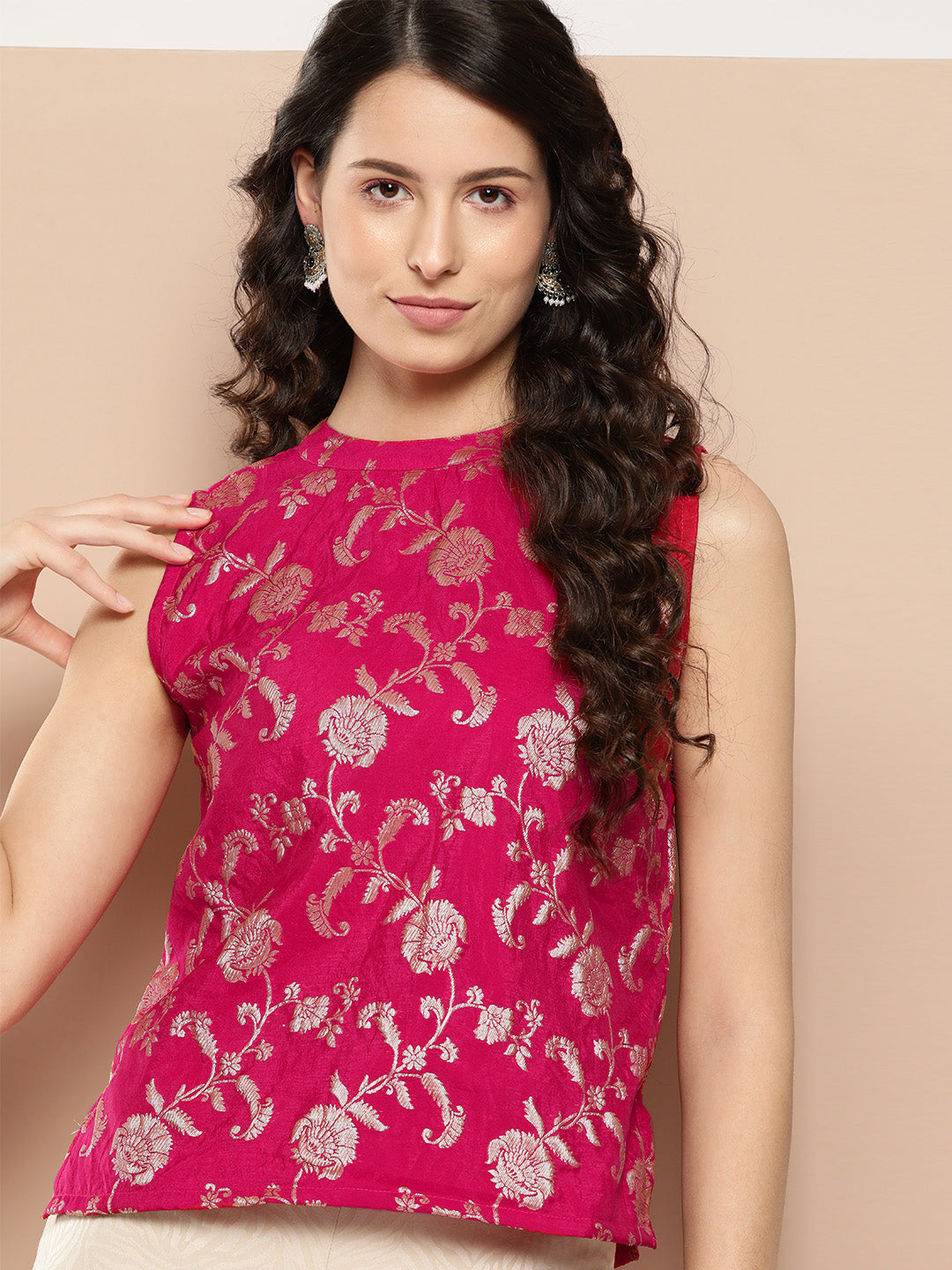 InWeave Women's Fuchsia Brocade Halter Top - Swadesiicart