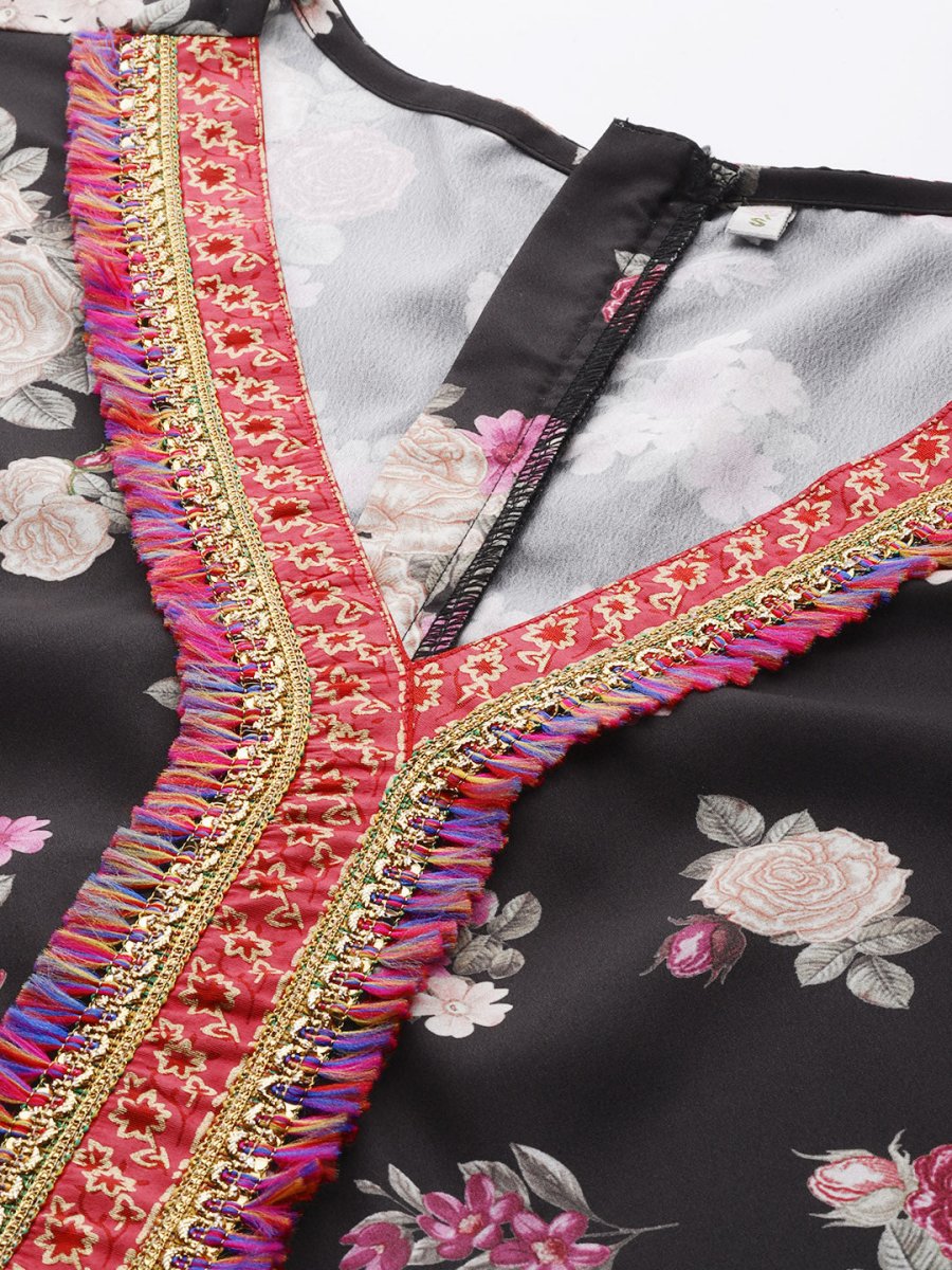 Ahalyaa Printed Crepe Basic Jumpsuit With Lace Inserts | Swadesiicart