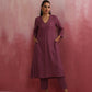 trueBrowns Light Purple Cotton Dobby Flared Kurta Set | Swadesiicart