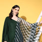 InWeave Women's Green Mirror Work One Shoulder Kurta Set With Dupatta - Swadesiicart