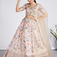 House of Panchhi Cream Colour Organza Floral Design Digital Print Lehenga Choli & Dupatta | Swadesiicart