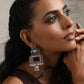 trueBrowns Silver Tone Red Stone Dangle Earrings - Swadesiicart