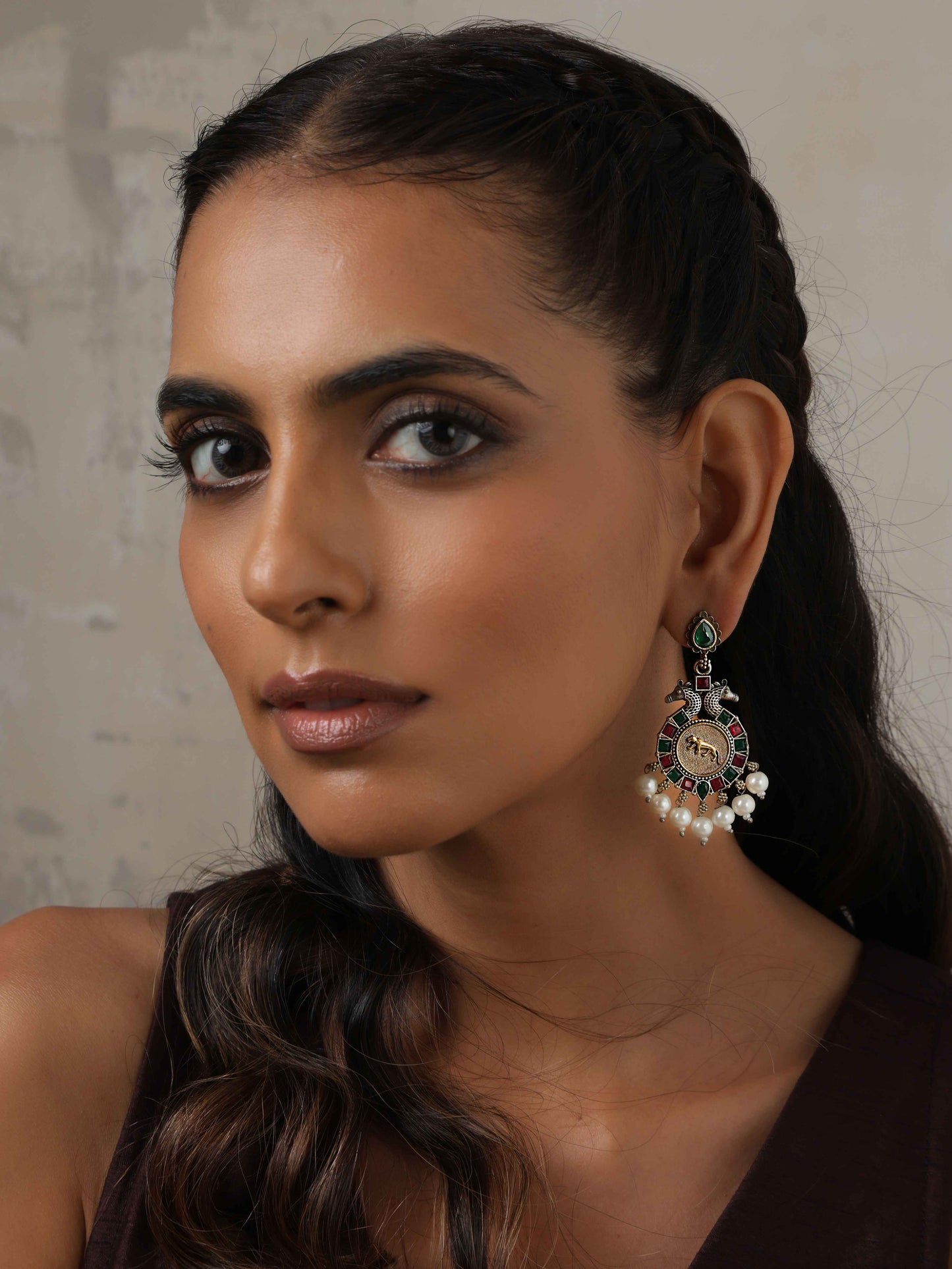 trueBrowns Silver Gold Tone Embossed Earrings - Swadesiicart