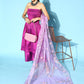 InWeave Purple Off Shoulder Silk Kurta Set -Mauve Hand Painted Dupatta - Swadesiicart
