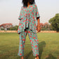trueBrowns Aqua Cotton Block Print Kaftan Co-Ord Set - Swadesiicart