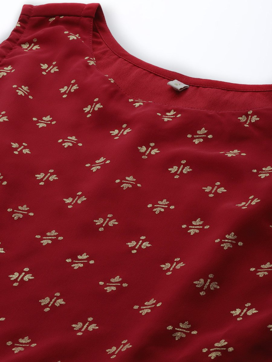 Ahalyaa Boat Neck Printed Embellished Tunic | Swadesiicart
