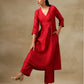trueBrowns Maroon Textured Silk Overlap Pleat Kurta Pant Set | Swadesiicart