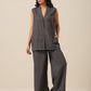 trueBrowns Slate Grey Slub Texture Sleevesless Jacket Pant Set | Swadesiicart