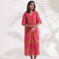 trueBrowns Pink Cotton Print pleated Dress | Swadesiicart