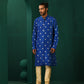 trueBrowns Men's Royal Blue Geometric Floral Viscose Silk Long Kurta | Swadesiicart