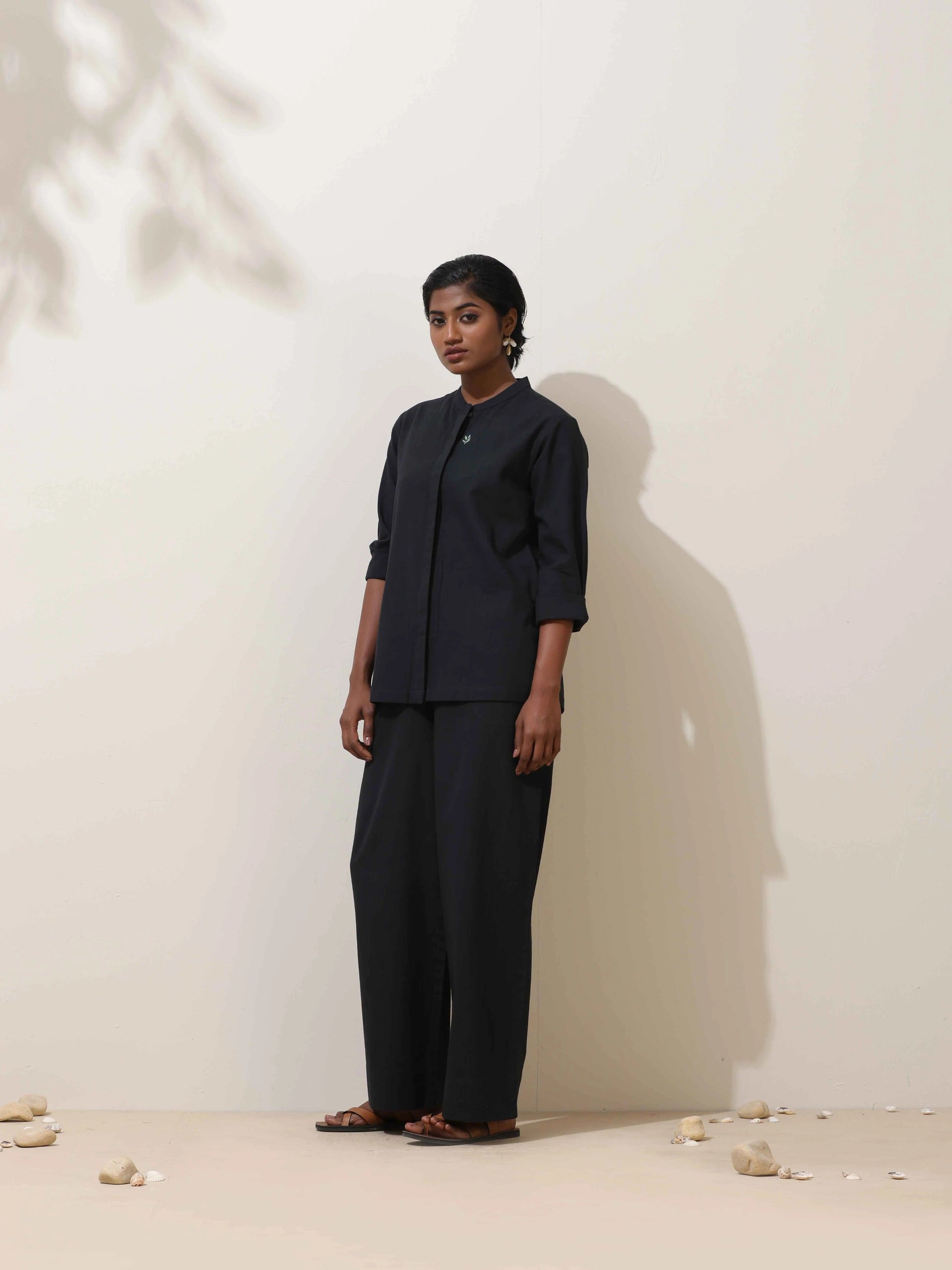 trueBrowns Black Cotton Linen Co-Ord Set - Swadesiicart