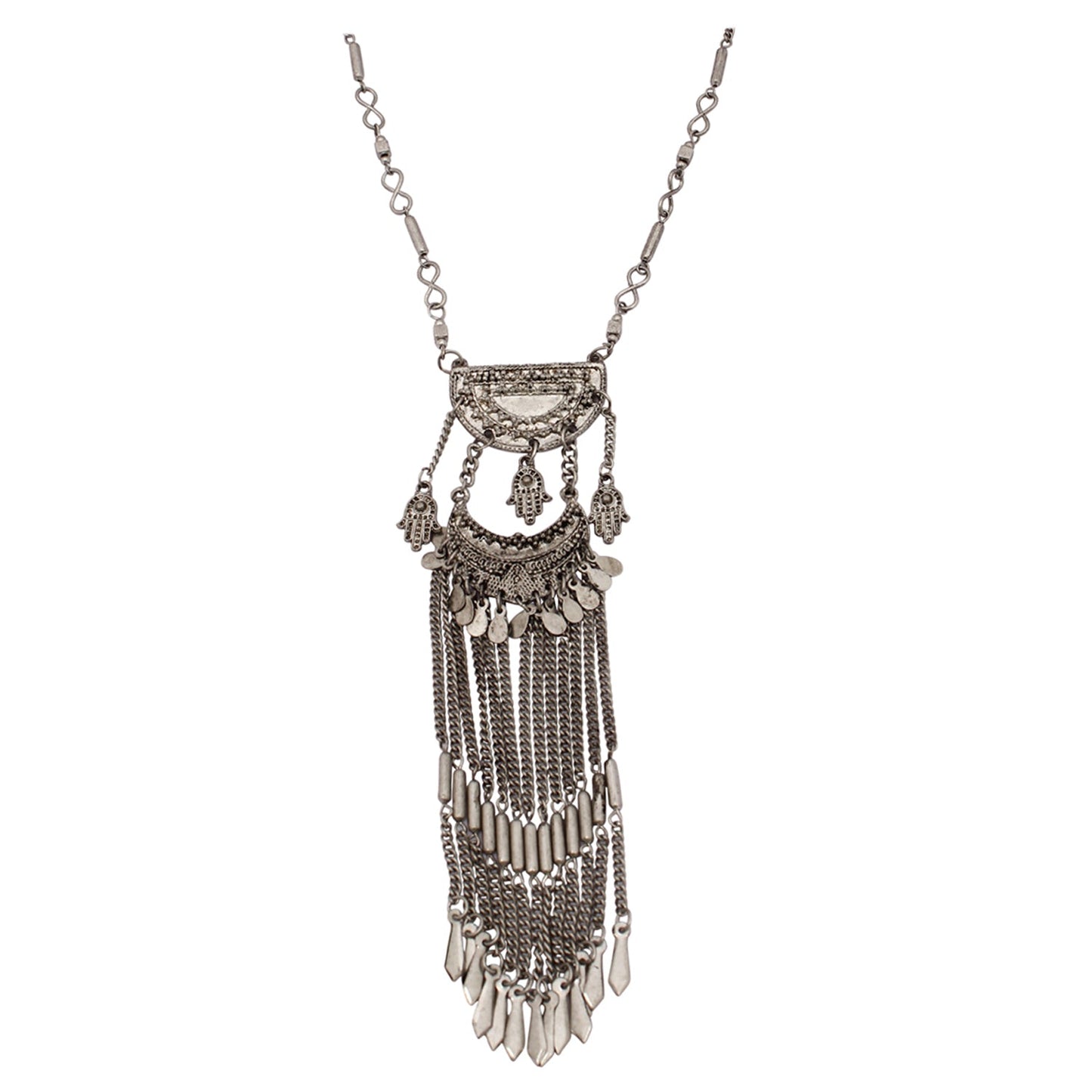 Silver-Plated Alloy Long Silver Oxidised Necklace - The Pari | Swadesiicart