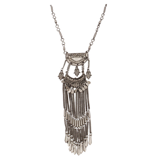 Silver-Plated Alloy Long Silver Oxidised Necklace - The Pari | Swadesiicart