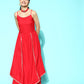 InWeave Women's Red Gota Strappy Kurta Set - Swadesiicart