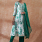 InWeave Women's White Teal Lurex Leaf Print Patch Gota Kurta Set W Teal Dupatta - Swadesiicart