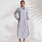 trueBrowns Grey Stripe Cotton Shirt Dress | Swadesiicart