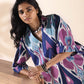trueBrowns Blue Cotton Ikat V-neck Co-ord Set - Swadesiicart