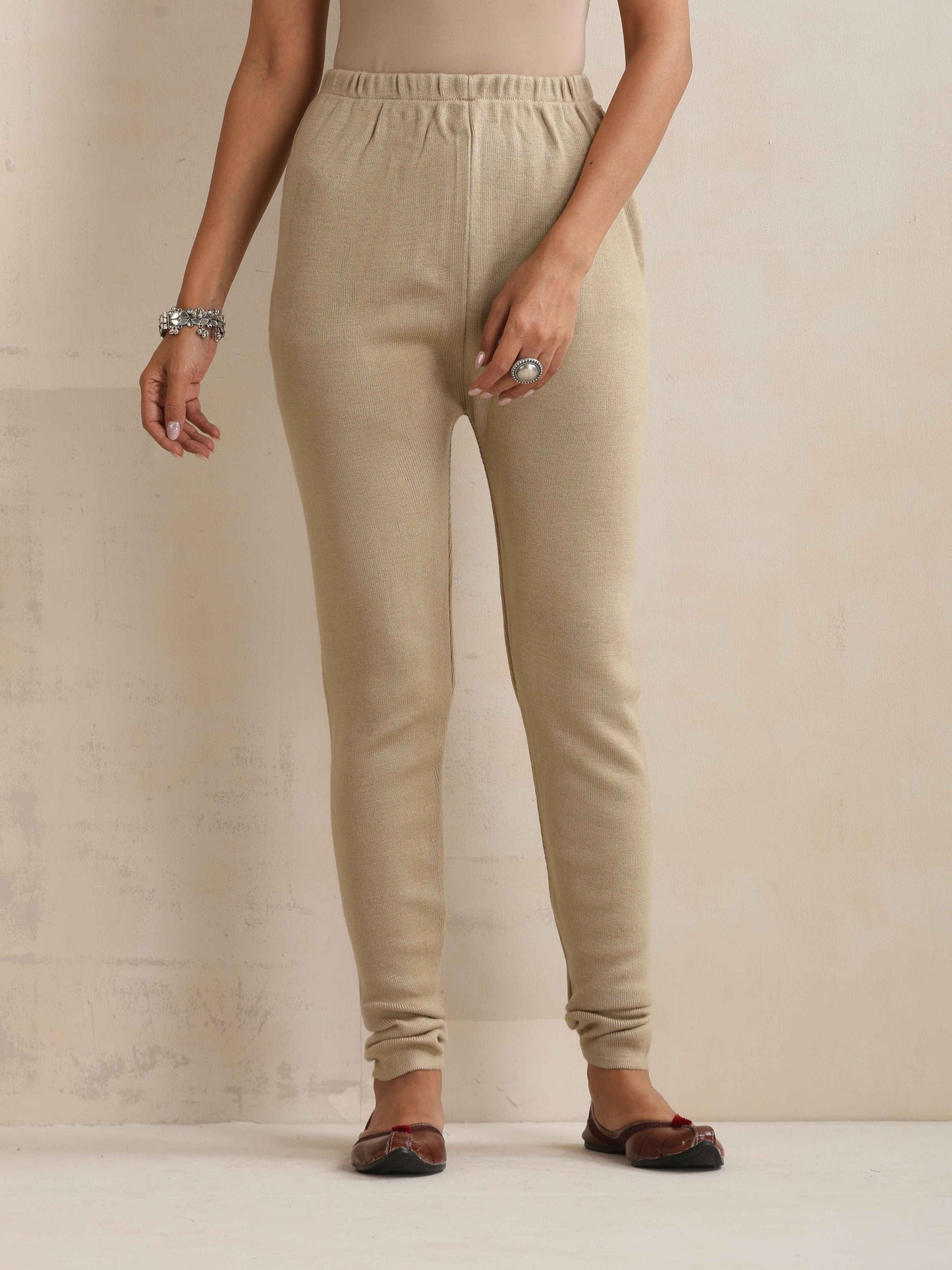 trueBrowns Beige Woollen Leggings | Swadesiicart