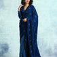 trueBrowns Blue Embroidered Velvet Ready to Wear Saree | Swadesiicart