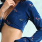 trueBrowns Blue Embroidered Velvet Blouse | Swadesiicart