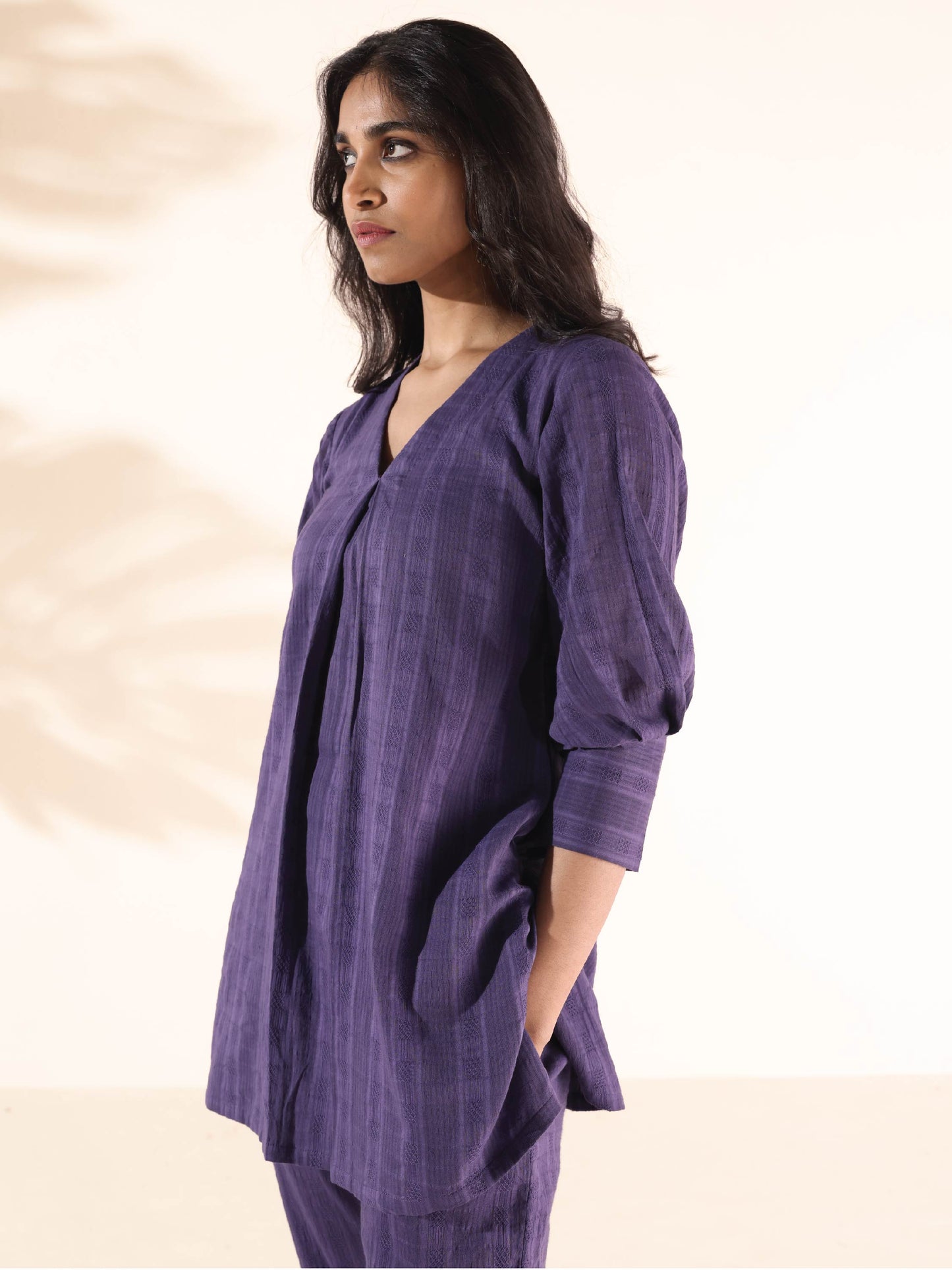 trueBrowns Purple Cotton Dobby Co-ord Set - Swadesiicart