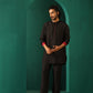 trueBrowns Men's Black Silk Co-ord Set Stitch Detail - Swadesiicart