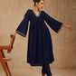 trueBrowns Midnight Blue Velvet Embroidered Kurta | Swadesiicart