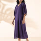 trueBrowns Purple Cotton Dobby Slit Dress | Swadesiicart
