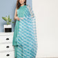 InWeave Women's Teal Lurex Boho Kurta Set With Sky Blue White Leh Dupatta - Swadesiicart