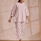 trueBrowns Pink Brown Buta On White Block Print Cotton Baggy Sleeve Co-Ord Set - Swadesiicart