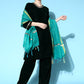 InWeave Women's Green Velvet Kurta Set With Teal Gold Check Dupatta - Swadesiicart