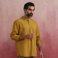 trueBrowns Men's Mustard Cotton Mandarin Collar Stylized Kurta | Swadesiicart