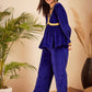 InWeave Women's Royal Blue Mughal Shaan Style Velvet Short Kurta Set - Swadesiicart