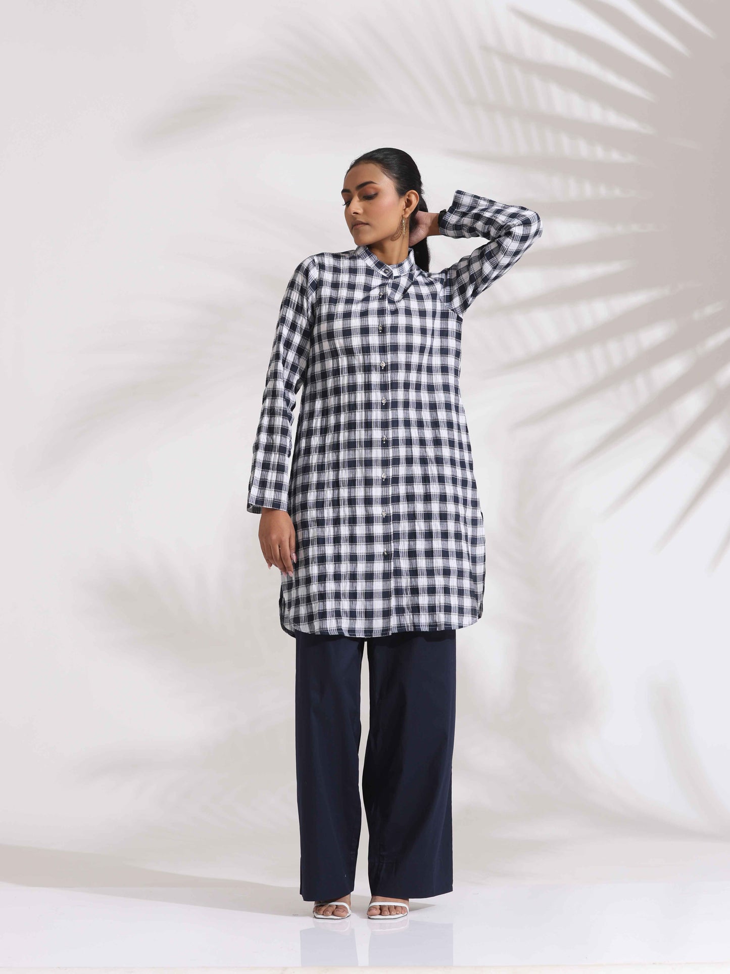 trueBrowns Blue Cotton Check Kurta Co-ord Set - Swadesiicart