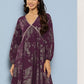 Ahalyaa Floral Print Puff Sleeves Empire Crepe Ethnic Dress | Swadesiicart