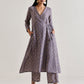 trueBrowns Plum Grey Foil Angrakha Kurta Set | Swadesiicart