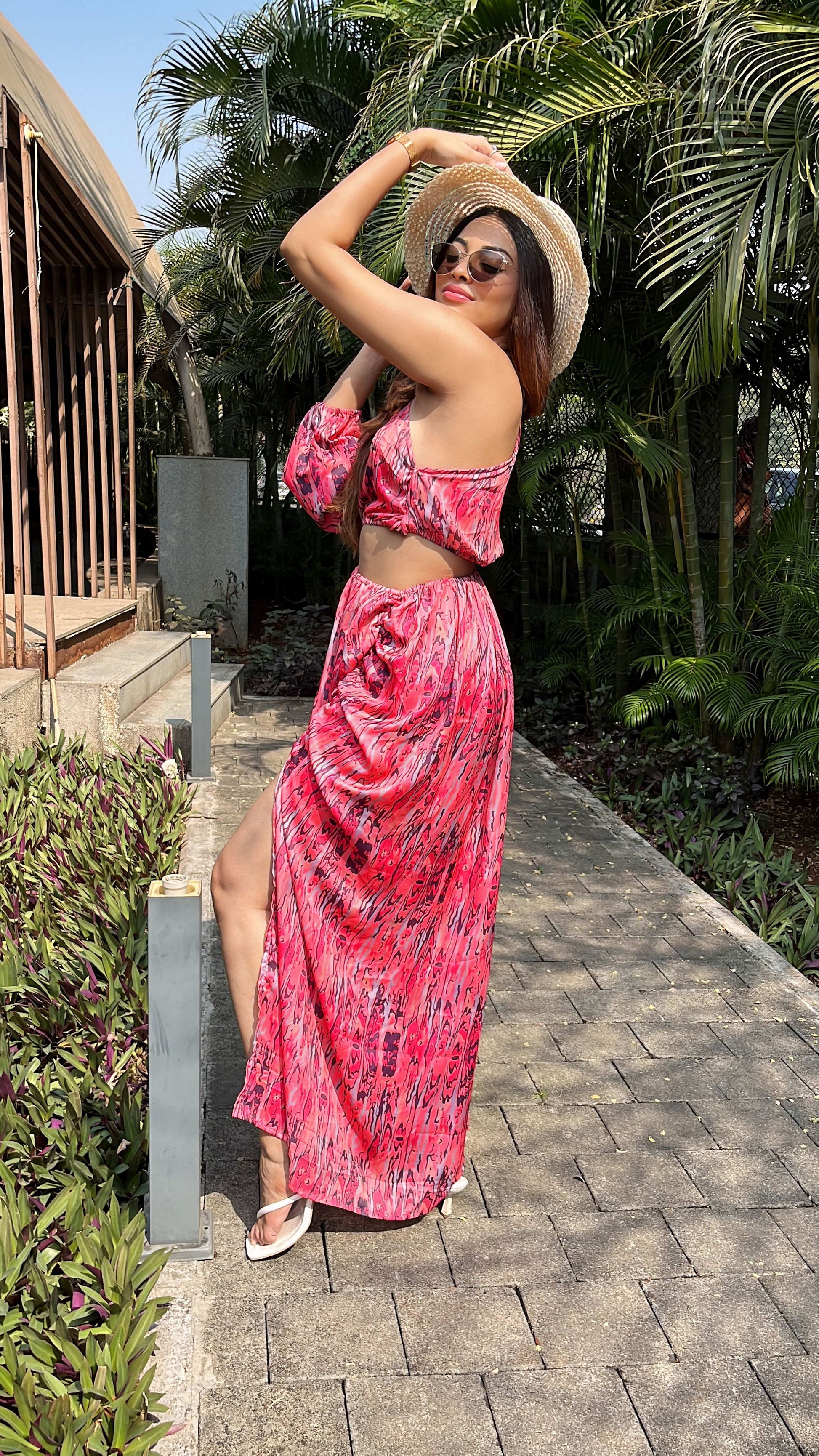 Noroke Sustainable fabric | Bemberg Asymmetrical Printed Long Dress | Swadesiicart