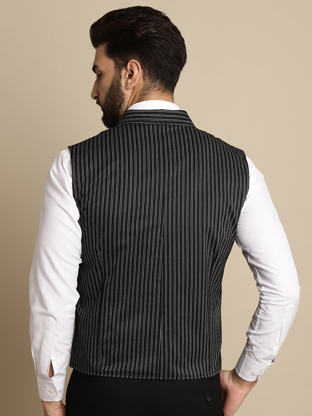 Even Apparels Men's Black Waistcoat with Notched Lapel | Swadesiicart