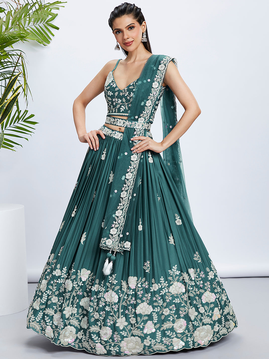 House of Panchhi Pink Pure Georgette Position Printing With Siroski Stone Work Lehenga Choli & Dupatta | Swadesiicart