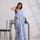 trueBrowns Blue Muslin Ikat Saree | Swadesiicart