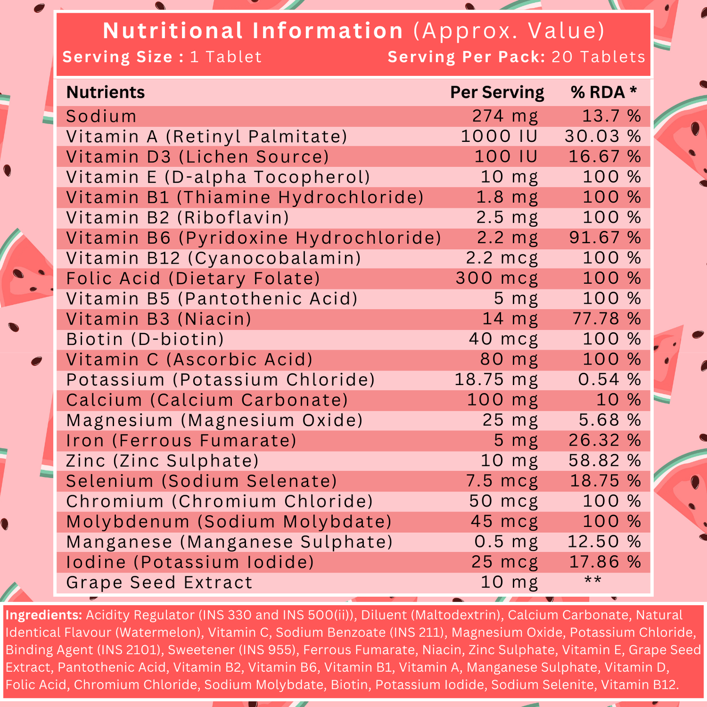 BOOSTIQ Multivitamin EEffervescent Tablets - Watermelon Flavour