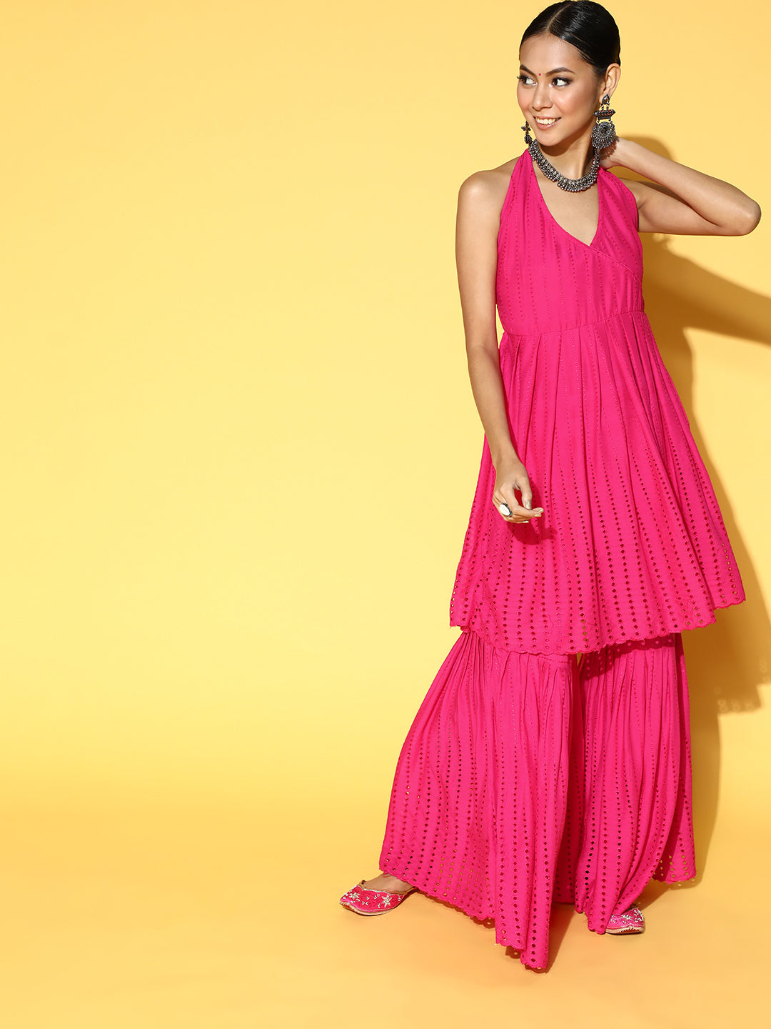 InWeave Fuchsia Backless Kurta Sharara Set - Swadesiicart