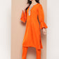 InWeave Women's Orange Organza Sleeve Kurta Set W Green Or Dupatta - Swadesiicart