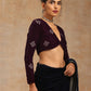 trueBrowns Wine Velvet Embroidered Blouse | Swadesiicart
