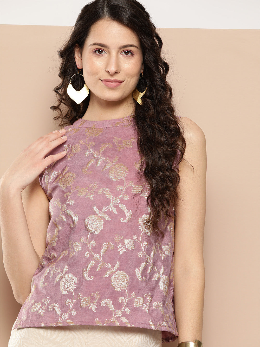 InWeave Women's Mauve Brocade Halter Top - Swadesiicart