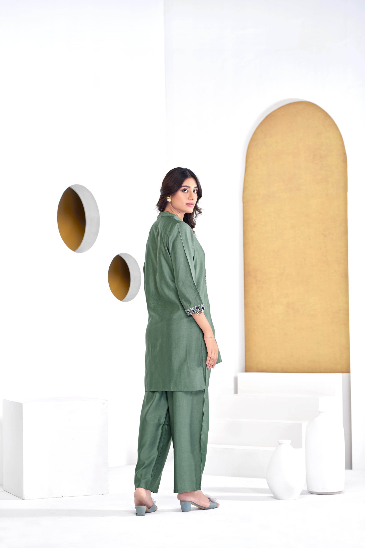 BulBul Deepti Chanderi Olive Co-Ord Set - Swadesiicart